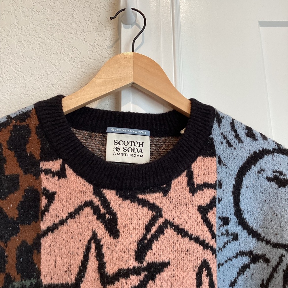 Scotch & Soda Jacquard Graphic Sweater New Medium Leopard Sun Star Anthropologie - Picture 8 of 16